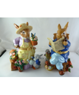 Easter Porcelain Mother &amp; father w Baby Bunny Rabbits Easter Trinket Box... - $27.71
