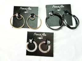 Franco Gia Earrings Hoops 3 Pair Gold Silver Tone Metallic Lever &amp; Post  #12 New - £19.20 GBP