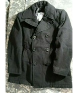 USN NAVY ISSUE MENS BLACK WOOL OVERCOAT W/ NYLON FLEECE LINER 40R PEACOAT - $72.95