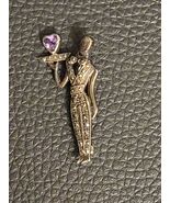 Vintage 925 Sterling Silver Marcasite Onyx and Garnet Waiter Brooch Pin - $19.80