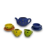 Miniature Tea Set Ceramic Pastels Polka Dots Teapot Creamer Sugar Cup Sa... - £23.34 GBP