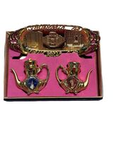 Vintage Souvenir of New York City Mini Teapot Salt Pepper Set Tray Times... - $23.40