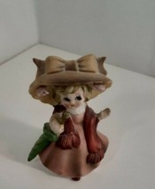 Vintage Girl With Umbrella And Large Bonnet Hat Figurine #5661 - £3.82 GBP