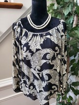 Blu Pepper Women&#39;s Black Paisley Polyester Round Neck Long Sleeve Top Blouse M - £18.08 GBP