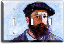 Claude Monet Self Portrait Painting 3 Gang Lightswitch Wall Plate Room Art Decor - £13.37 GBP