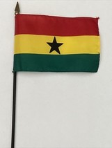 New Ghana Mini Desk Flag - Black Wood Stick Gold Top 4” X 6” - $6.85 CAD