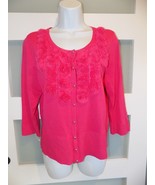 White House Black Market Pink Rosette Trim Snap Front Cardigan 3/4 Sleev... - $29.95 CAD