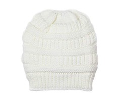 LOF Trendy Cable Knit Beanie Skully Hat with Warm Fleece Lining - White - £8.65 GBP