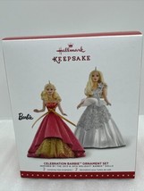2015 New Hallmark Celebration Barbie Ornament Set 2 Inspired By Holiday Barbies - £25.68 GBP