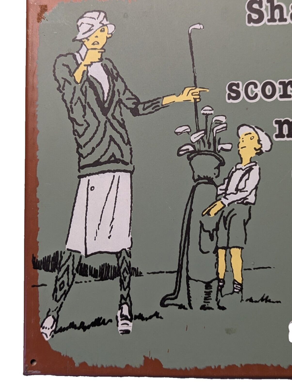 Shall We Keep Score Like Men Retro Golf Tin Sign Lady Golfer Boy 10 x 10-in NEW Item image 2