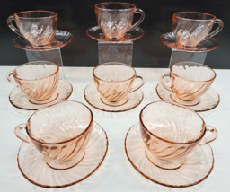 8 Arcoroc Rosaline Pink Cups Saucers Set Swirl Optic Elegant Cristal France Lot - £63.04 GBP
