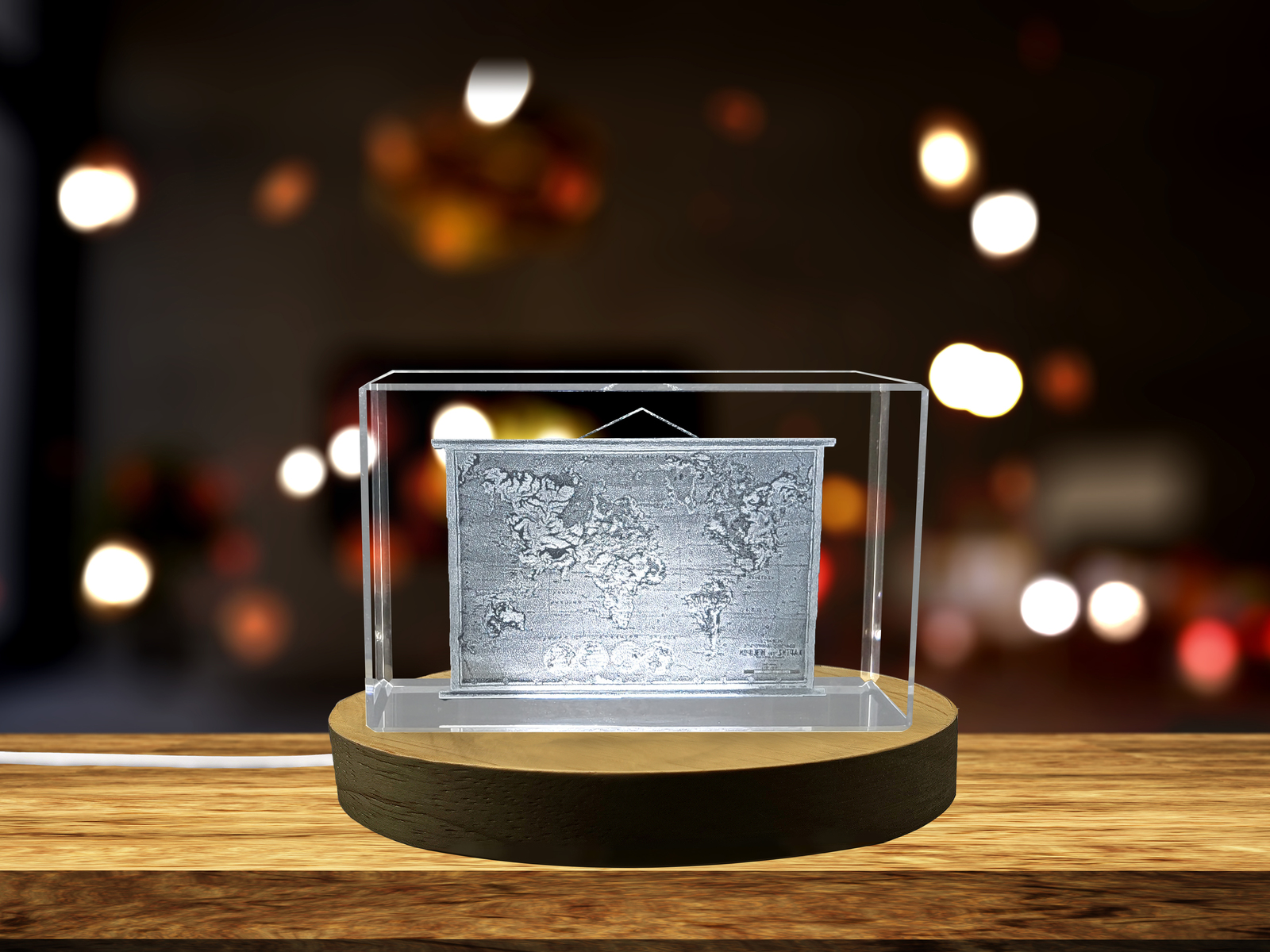 LED Base included | Exquisitely Crafted Crystal Map Sculpture - A Detailed