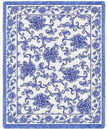 69x48 ORIENTAL BLUE Asian Scrollwork Floral Tapestry Afghan Throw Blanket - £49.90 GBP