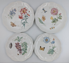 4 Lenox Butterfly Meadow Porcelain Dinner &amp; Salad Plates Scalloped Edge ... - £43.15 GBP