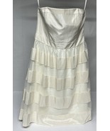 White House Black Market Sz 10 Ivory Silk Strapless Lined Dress Striped ... - $23.28
