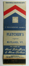 Fletcher&#39;s - Rutland, VT 20 Strike Matchbook Cover Hart Schaffner &amp; Marx... - £1.17 GBP
