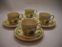 Coffee Cups And Saucers Set Of 4 Villeroy Boch Geranium Pattern Made In Germany - $79.19