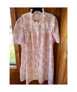 Vintage Floral  Nightgown Pink Rose Print Ruffle Collar Short Sleeve Sle... - $608.21 MXN