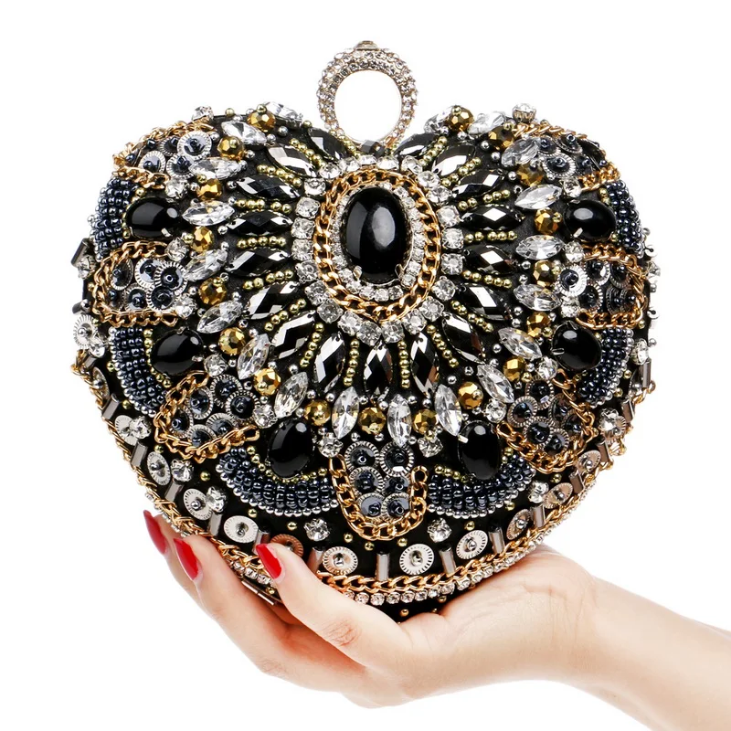 Embroidery finger ring s party evening bags vintage heart retro day clutch heart - £72.16 GBP