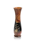 Hand Carved Wildflowers Natural Brown Mango Tree Wooden Vase - £23.88 GBP