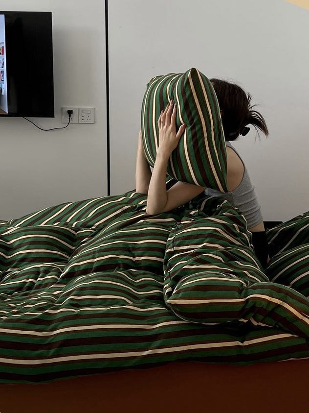 Vintage-Inspired Striped Organic Cotton Duvet Cover Set with Pillowcases &amp; - $310.17