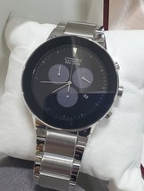 Citizen Eco Drive Axiom Men&#39;s Chronograph Black Dial 43mm Watch AT2240-51E - £99.19 GBP