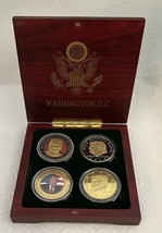 4 Trump Challenge Coin Gold Enamel Eagle President 2nd Amendment In 5x5 Wood Box - £41.75 GBP