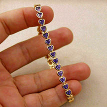 8 Ct Heart Cut Simulated Amethyst Women&#39;s Tennis Bracelet Gold Plated 925 Silver - £127.14 GBP