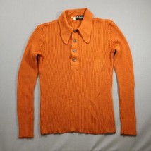 VTG 70s Maas Brothers Collared Henley Sweater XL Ribbed Sienna Orange Autumn - £41.97 GBP