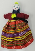 Doll Mexican Felt Cloth Female Scarf Colorful Dress Vintage Handmade - $18.95