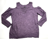 Express Purple Cold Shoulder Criss Cross Laced Low V Neck Sweater Womens... - $20.56