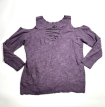 Express Purple Cold Shoulder Criss Cross Laced Low V Neck Sweater Womens Large - £16.08 GBP