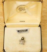 Vintage Mens Jewelry Grand Prix Black Star Sapphire Crown Tie Tack Original Box - £19.12 GBP