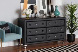 Naylor Black Faux Leather Upholstered Dresser, 6-Drawers - $13,525.74 MXN