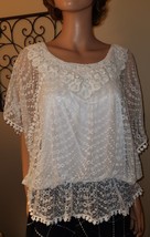 GB Victorian Style White Tank w/Lace Overlay Poncho Top Shirt Peplum Cro... - £9.45 GBP