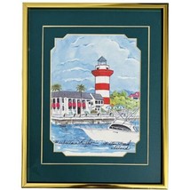 Harbortown Lighthouse Hilton Head Island Art Print Donna Elias Framed Vtg 1990&#39;s - £20.90 GBP