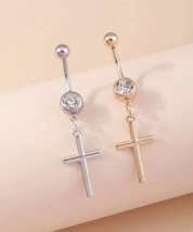 Cross belly bar / ring  with cubic zirconia belly bar - £8.55 GBP