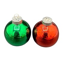 Vtg Christmas Ball Bulb Ornament Salt &amp; Pepper Shaker Red &amp; Green Silver... - $14.01