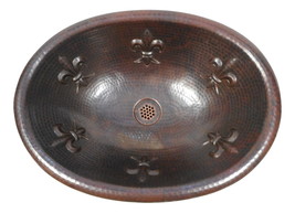 19&quot; Oval Copper Drop in Bathroom Sink with Fleur de Lis Design, Drain In... - $199.95
