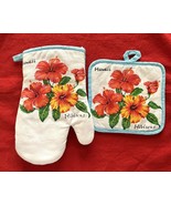 Hawaiian Kitchen Set 6&quot; Potholder &amp; 9&quot; Oven Mitt Hibiscus Design - $12.07 CAD