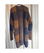 Toad&amp;Co Cabin Fever Cardigan Honey Navy Blue Tan Plaid Wool Blend Size S... - $930.30 MXN