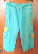 VINTAGE DA-NANG RARE! TURQUOISE Silk Blend CAPRI Shorts Pants w/pocket-S -M - £61.27 GBP