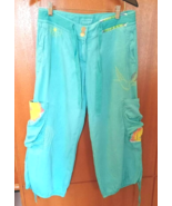VINTAGE DA-NANG RARE! TURQUOISE Silk Blend CAPRI Shorts Pants w/pocket-S -M - $1,496.57 MXN