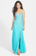 Sean Collection Embellished Chiffon Tank Gown Sz 4 Turquoise - £84.17 GBP