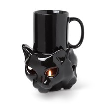 Alchemy Gothic MWCB2 Black Cat Faces Mug &amp; Warmer or Tealight Candle Hol... - £28.80 GBP