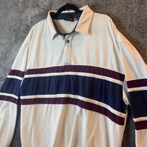 Vintage Sasson Sweater Mens 3XL White Striped Preppy Collar Academia Ribbed - $13.89