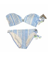 New Malibu Dream Girl Swimsuit Womens L XL Striped Bikini Bandeau Blue W... - $43.31 CAD
