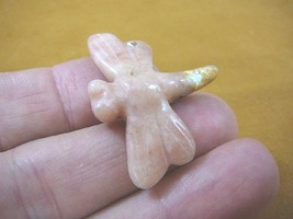 (Y-DRAG-567) little pink DRAGONFLY dragon fly carving gemstone FIGURINE ... - $14.01