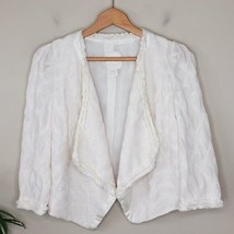 McGinn | Cream Open Front Textured Jacket Blazer Fringed Trim, size small - £59.38 GBP