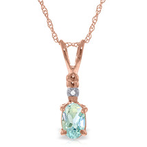 Brand New 14K Solid Rose gold 18&quot; fine Necklace wgenuine Diamond &amp; Aquam... - $90.37
